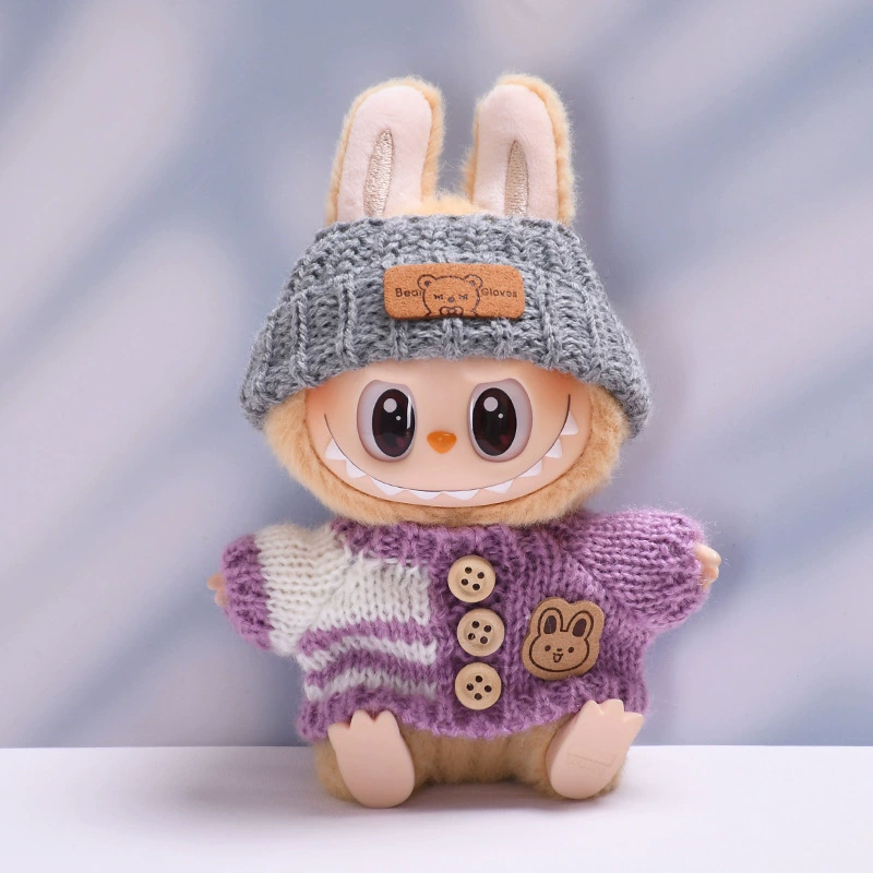 Кукольная одежда (Labubu) зимний комплект — шапка из шерсти, свитер и аксессуары, подходит Gen 1–2