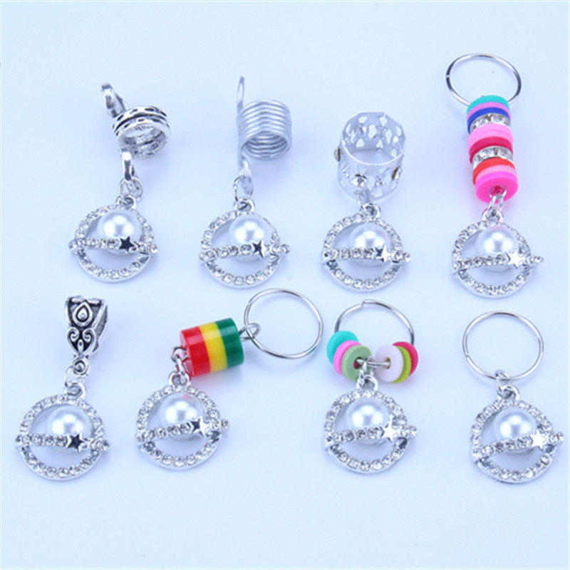 Perruque, dreadlocks, bague décorative, accessoire, ornement de cheveux, pendentif en alliage de zinc à ressort avec diamants, petit pendentif à faire soi-même_voghion.com