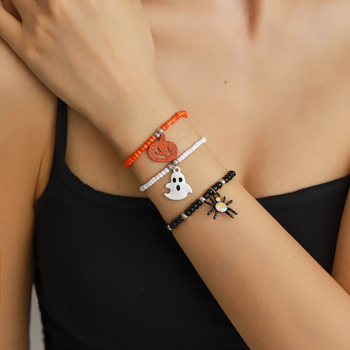 Halloween Bracelet Combination Dark Funny Spider Ghost Pumpkin Beaded Bracelet_voghion.com