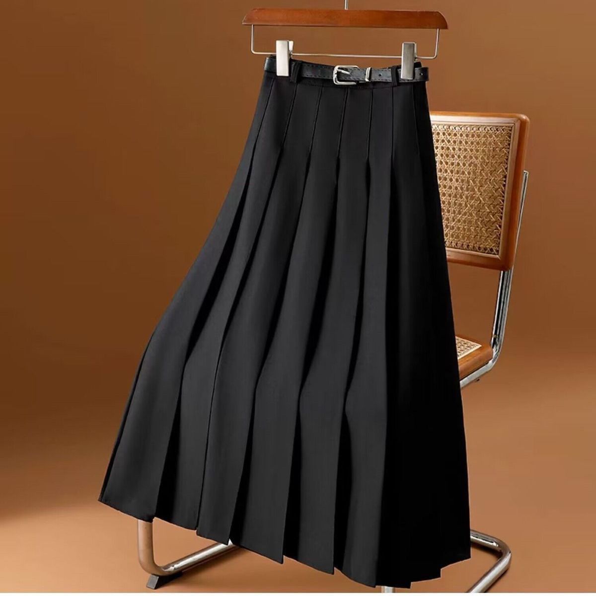 Gray Suit Mid-Length Skirt for Women Autumn New Retro Slimming Look A-Line Long Skirt Elegant Casual Pleated Skirt