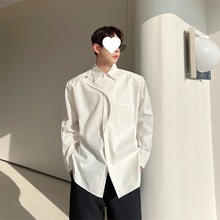 春季感垫肩衬衫男长袖小众不对称结构设计感韩版休闲痞帅衬衣
