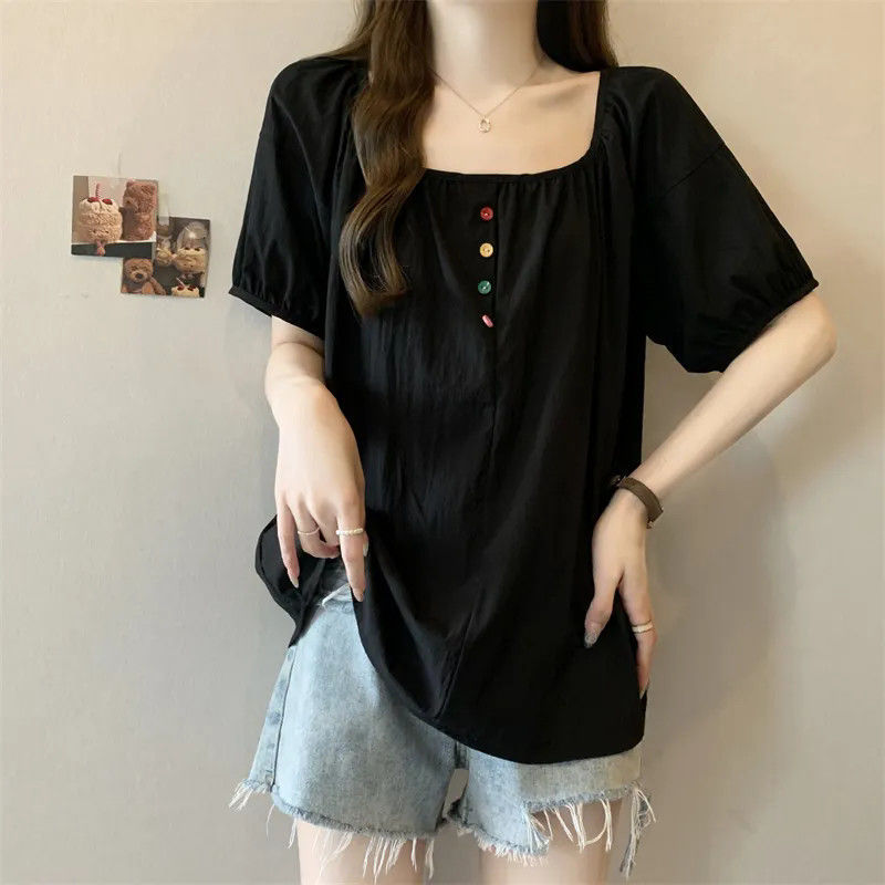 Diseño único y chic sentido verano nuevo estilo francés camiseta mujer talla grande hermana gorda casual dulce top mujer image 4