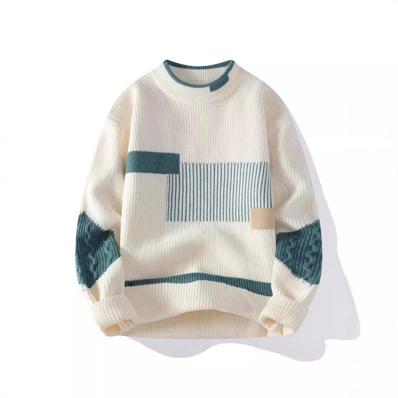2026 Foreign Trade Amazon New Men's Round Neck Color-Blocked Pullover Sweater Knitwear Youth Fashion Casual Top 2026 Foreign Trade Amazon New Men's Round Neck Color-Blocked Pullover Sweater Knitwear Youth Fashion Casual Top