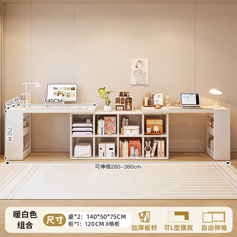 Escritorio doble, hogar, estudiante, computadora, escritorio, dormitorio, tocador para niñas, escritorio de esquina, estantería, escritorio integrado