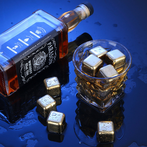 Penfolds Golden 304 Stainless Steel Ice Cubes, Electroplated Metal Ice Cubes, Ice Wine Stones, Red Wine, Whiskey, Golden Ice Pellets