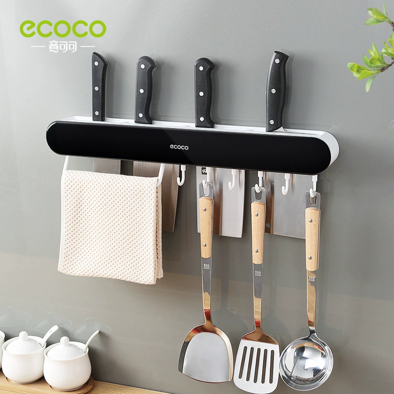 Навесная кухонная полка (Ecoco), держатель для ножей с крючками, многофункциональная полка — короткая/длинная, черный/серый