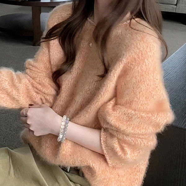 Korean-Style Orange Rolled-Edge Long-Sleeve Knit Sweater 2026 Autumn New Gentle Soft Loose Sweater Trend Korean-Style Orange Rolled-Edge Long-Sleeve Knit Sweater 2026 Autumn New Gentle Soft Loose Sweater Trend
