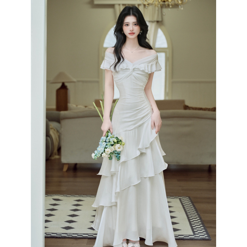 Tuileries Garden French Off-Shoulder Light Luxury Dress 2026 Mermaid Dress with Belt Bridesmaid Gown Long Dress Tuileries Garden French Off-Shoulder Light Luxury Dress 2026 Mermaid Dress with Belt Bridesmaid Gown Long Dress