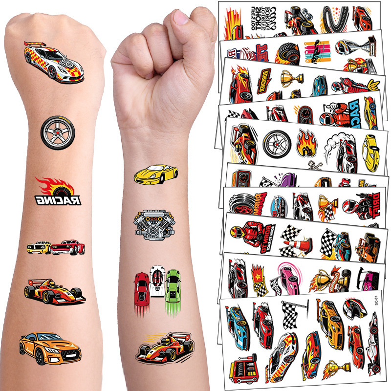 Cross-Border Racing Tattoo Stickers, Cool Children's Cartoon Face Stickers, Off-Road Speed Race Disposable Temporary Stickers