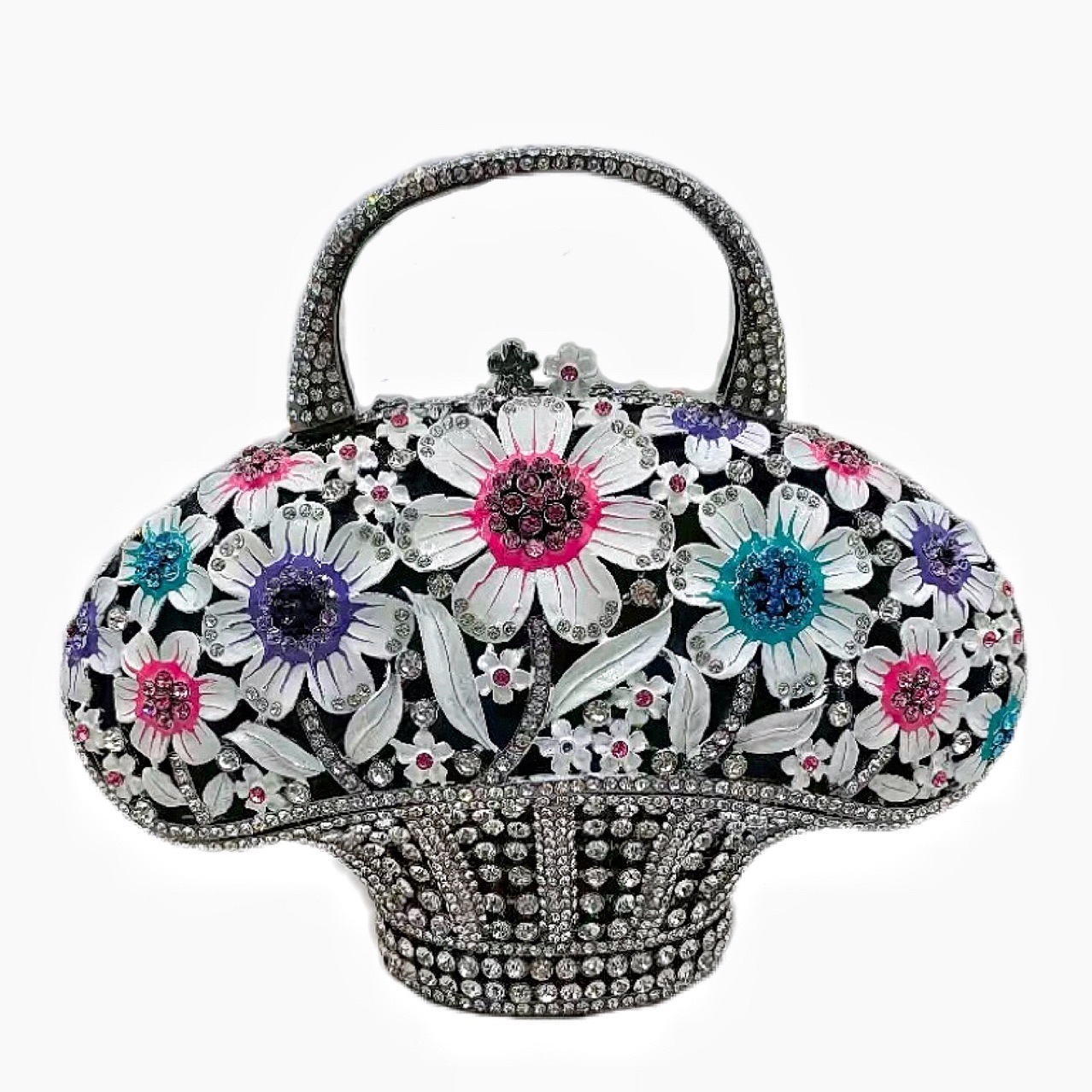 Nuevos productos transfronterizos esmalte de color goteo de aceite de flores de diamante bolsa de cena bolsa de diamantes bolsa de cestas de flores de mano embrague de cesta
