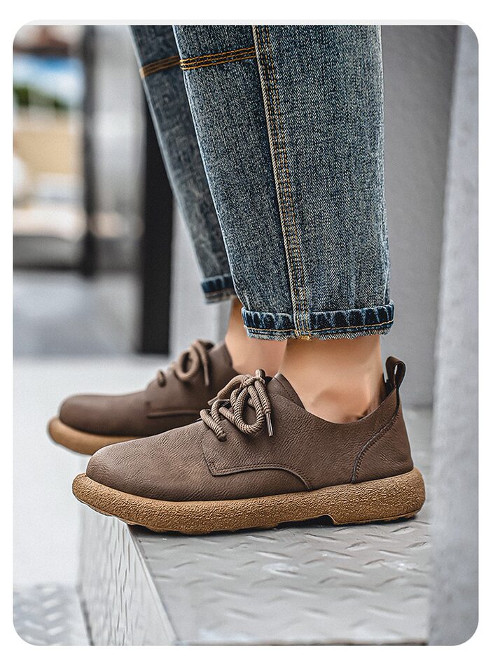 Giày da nam cổ thấp kiểu Martin phong cách retro, đế mềm chống thấm nước, form rộng cỡ lớn — Kaki, màu nâu, màu đen chi tiết 21