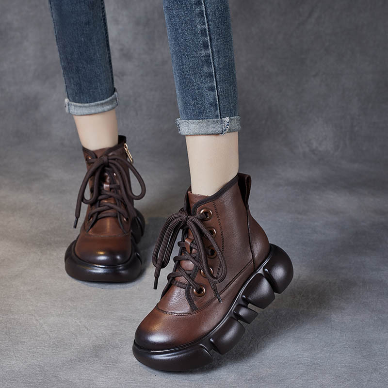 以一 Martens, демисезонные кожаные туфли на платформе, флисовые короткие сапоги для отдыха, ботинки, воловья кожа