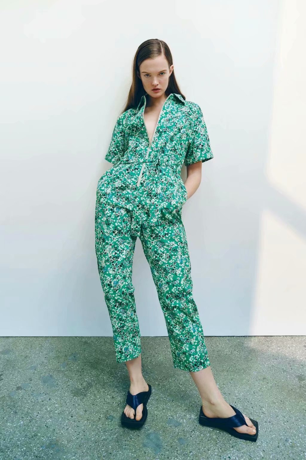 zipper decoration printed jumpsuit nihaostyles clothing wholesale NSAM72145