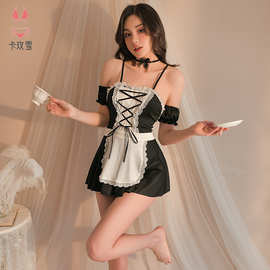 卡玫雪性感情趣二次元COS女仆诱惑制服女佣交叉露背短裙套装 2055
