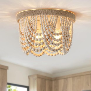 Log Color Wooden Bead Ceiling Lamp American European Style Bohemian Style Bedroom Restaurant Kindergarten Cross-Border Supply