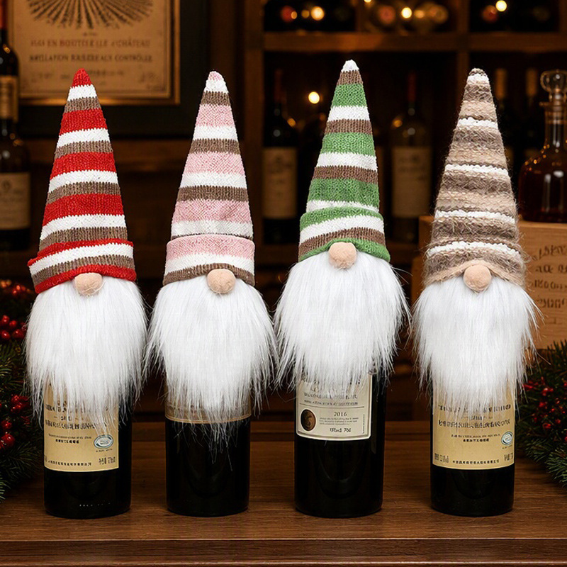 Cross-border Christmas decorations wine bottle cover faceless doll knitted wool red wine cover table atmosphere decoration