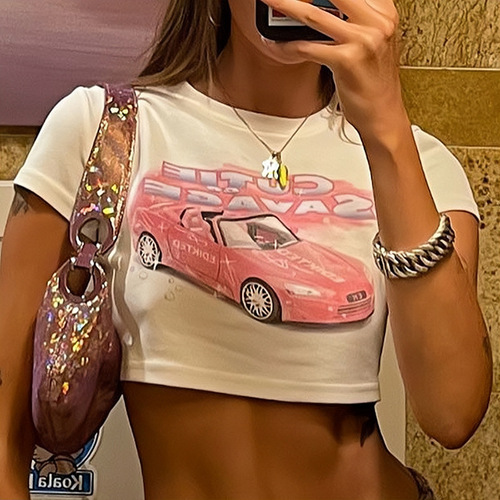 Amazon European and American Style Personalized Streetwear Women's Printed T-Shirt Short Sleeve Round Neck Casual Letter Pullover Simple Style Top