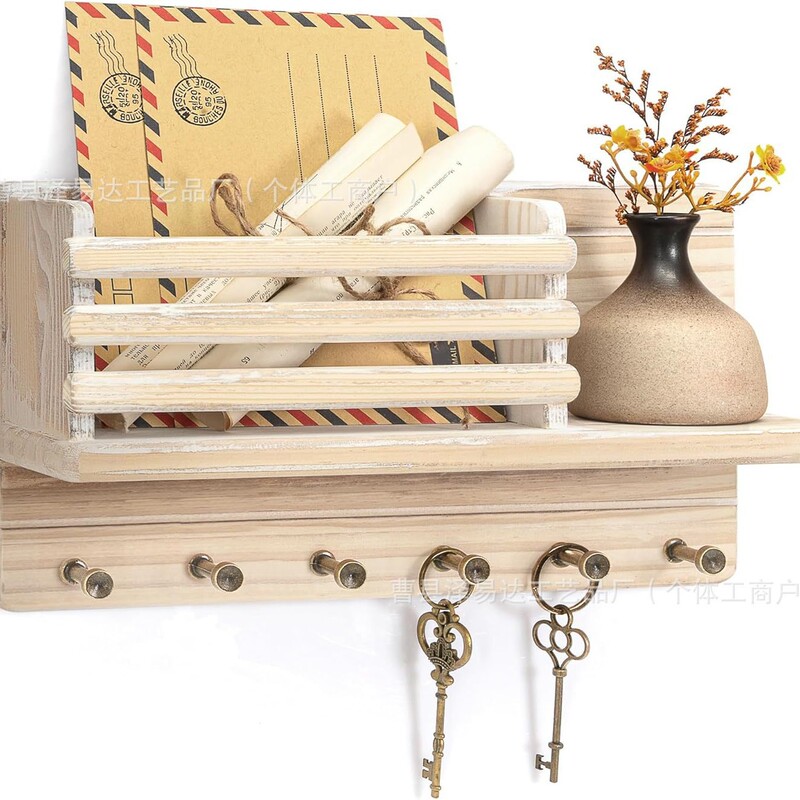 Cross-Border Wooden Wall-Mounted Key Rack, Entryway Key Rack, Coat Hook, Letter Rack, Wall-Mounted Bag Storage Rack