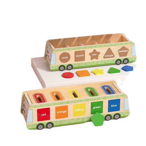 Wooden Montessori early education infant and toddler color recognition fine motor shape matching classification coin box educational toy