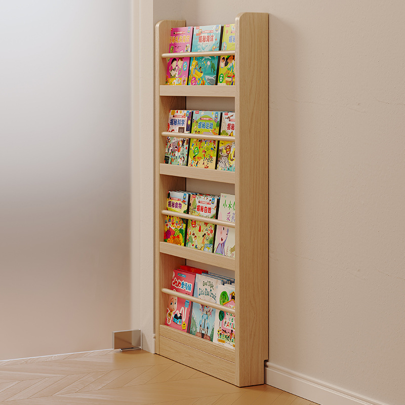 Estante de libros para exhibición doméstica decoración de pared para niños libro de dibujos de almacenamiento multicapa simple estante de madera sólida detrás de la puerta