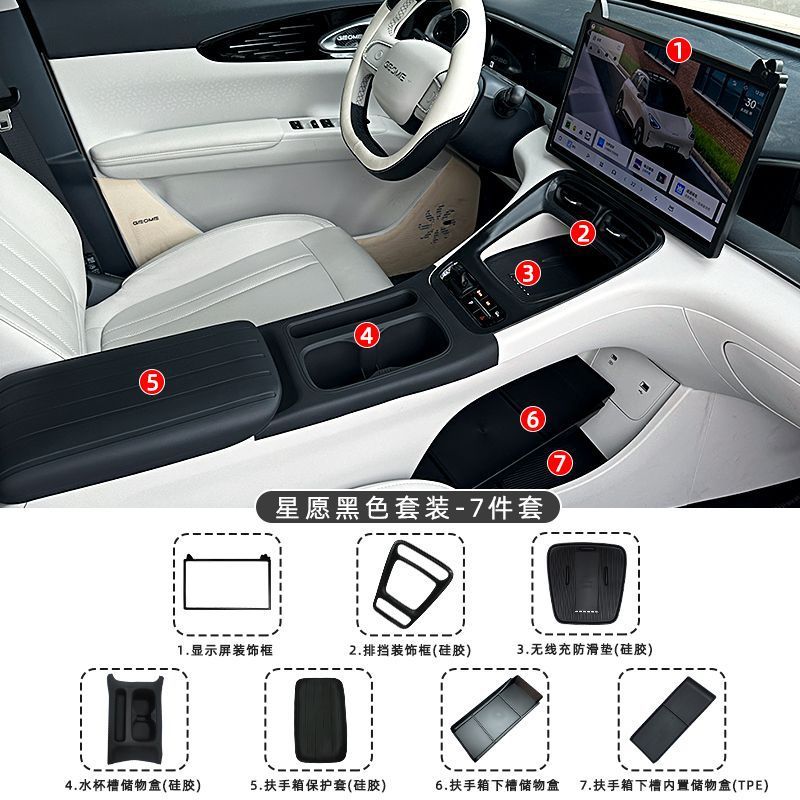Protective Cover Pink | Shiyong Armrest box pad - voyah-xingyuan-center-console-gear-panelarmrest-panel-silicone-pad-black-7