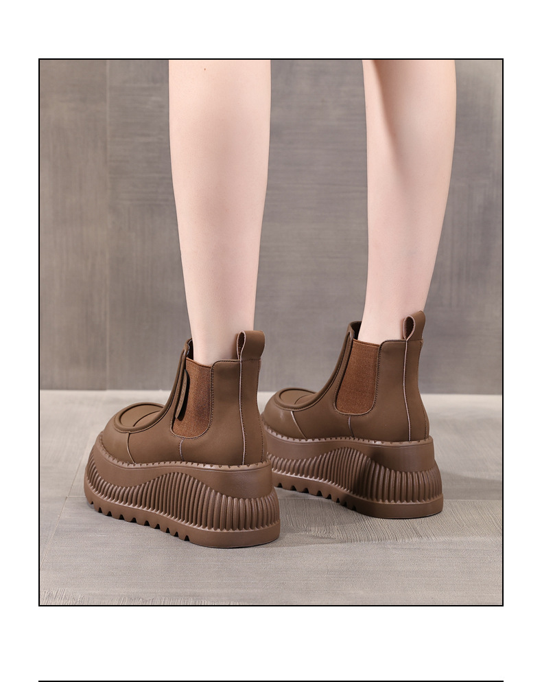 Boot Chelsea cổ thun đế dày tăng chiều cao nữ — Màu kaki lót nhung chi tiết 19
