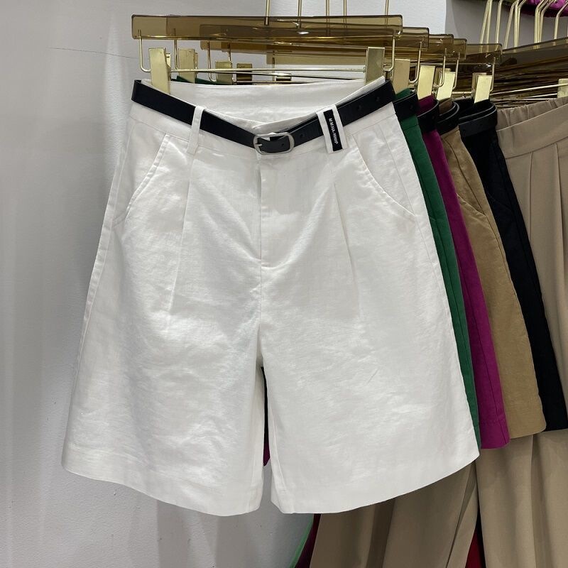Cotton Summer Suit Pants for Women, Loose Fit, Thin, Plus Size, High-Waisted, Casual, Five-Point Work Pants, Slimming Wide-Leg Shorts Cotton Summer Suit Pants for Women, Loose Fit, Thin, Plus Size, High-Waisted, Casual, Five-Point Work Pants, Slimming Wide-Leg Shorts