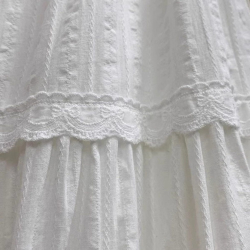 Spring New Elegant Elastic High-Waisted White Simple Commute Loose Lace Edge Versatile Fairy Semi Skirt for Women