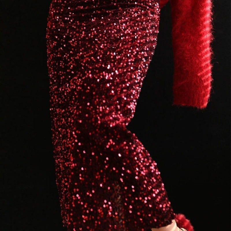 plus size 2025 New Pink Sequins Velvet Skirt High Waist Slimming Split Skirt Long Skirt Chubby Sister Slimming plus size 2025 New Pink Sequins Velvet Skirt High Waist Slimming Split Skirt Long Skirt Chubby Sister Slimming