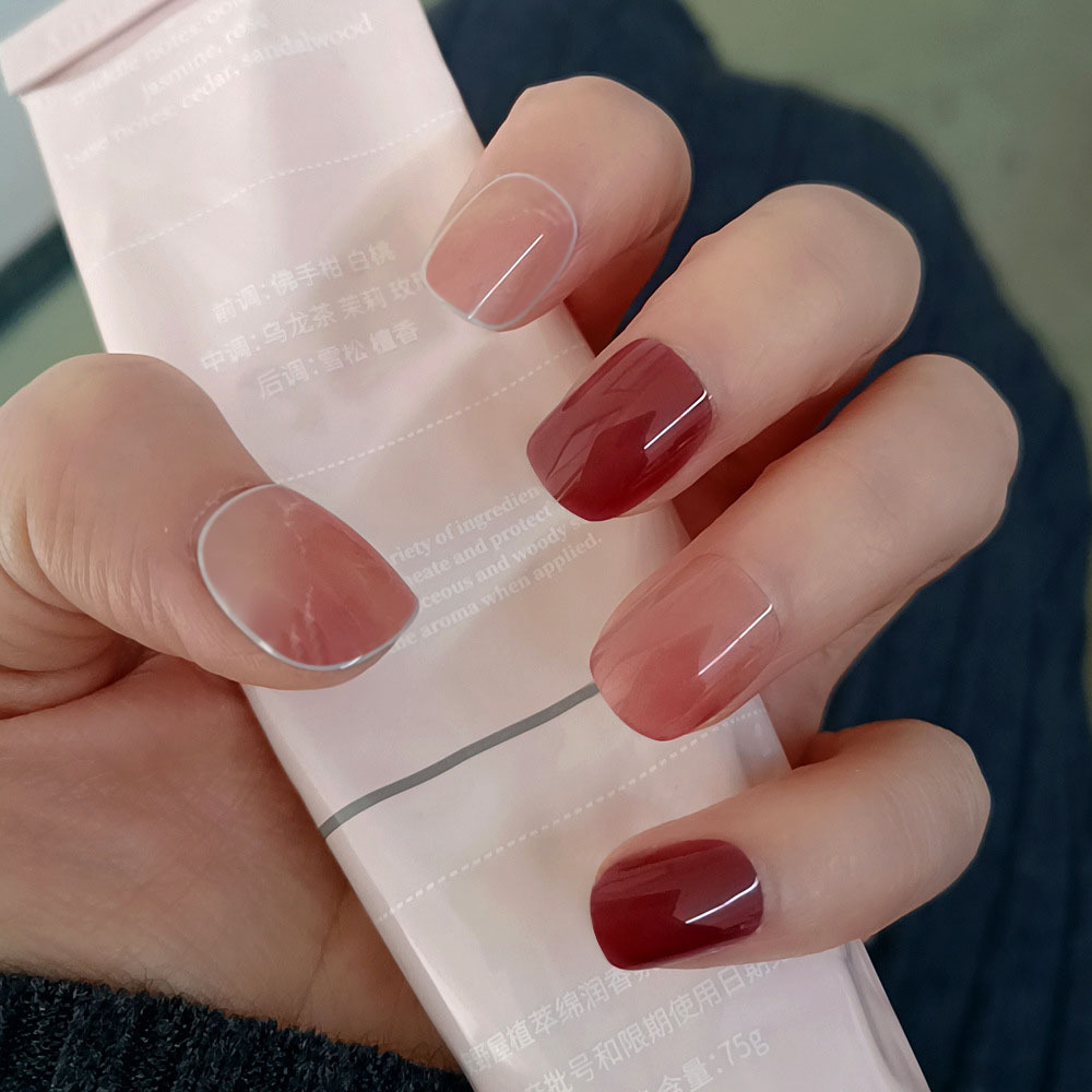 Granada rojo sólido brillante cara de vestir uñas blanqueadoras suaves escalera de uñas falsas 24 piezas de uñas al por mayor productos terminados image 1