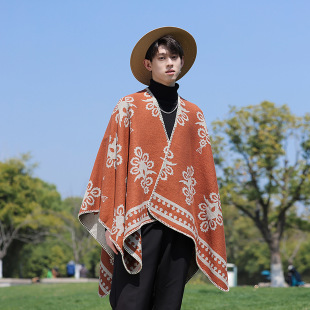 Xinjiang Xizang Travel Ethnic Style Retro Men's Cloak Shawl Large Cloak Photo Outer Scarf Thickened Jacket