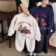 男女童加绒卫衣套装秋春秋新款中小童洋气上衣宝宝卫裤两件套潮牌