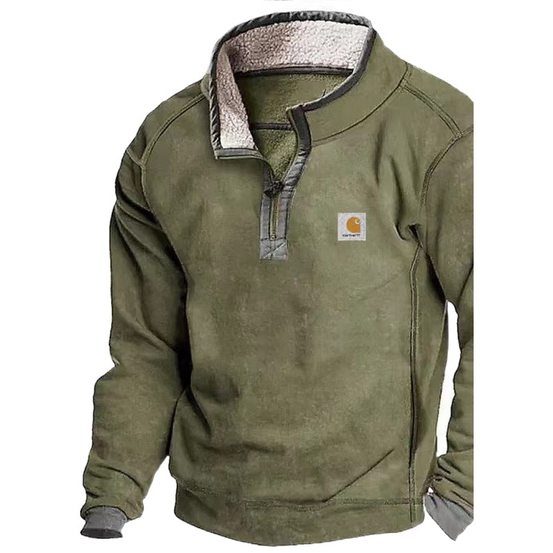 Chaqueta de gamuza con cuello alto y forro polar para hombre, estilo casual, con cierre, para otoño e invierno, sudadera de manga larga para hombre