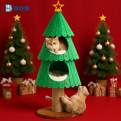 外贸圣诞树猫爬架一体式猫窝剑麻猫抓柱耐抓毛毡不掉屑猫玩具跨境