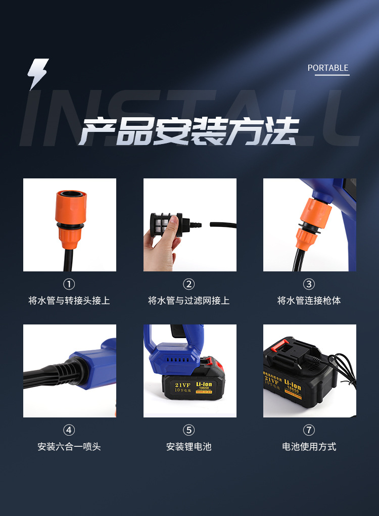 Wireless Car Washing Machine Portable Car High-Pressure Water Gun High-Power Car Lithium Battery Household Electric Car Washing Artifact