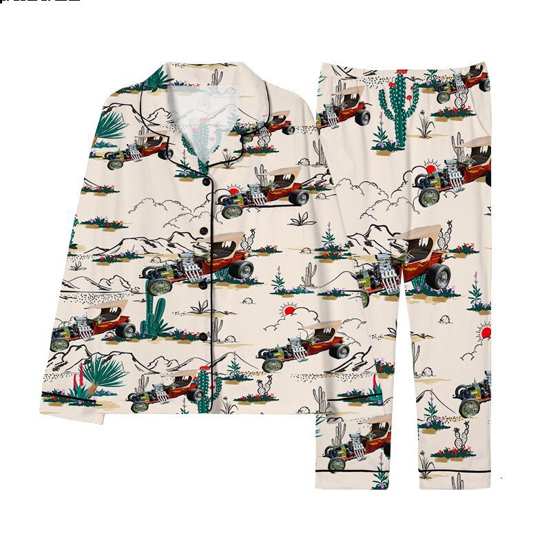Cross-border New Cardigan Pajamas suit 3D Digital Cartoon Car Cute Cat Printed Personality suit POD