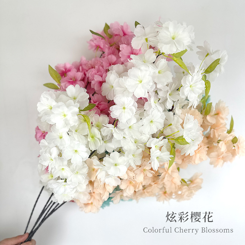 模擬カラフルな桜の枝、造花、プラスチック製の桃の枝、店舗の天井の装飾、花のつる、結婚式のインターネット有名人の桜の枝|undefined