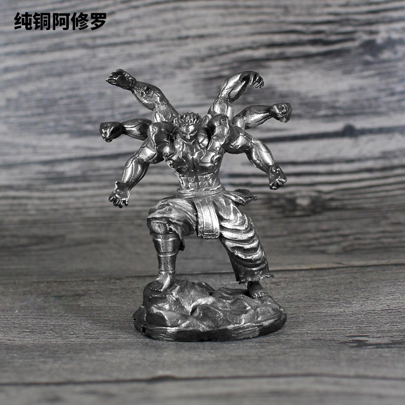 Asura violento de seis brazos de latón modelo de cobre blanco decoración hecha a mano juego de escritorio de los hombres juego de mesa de juguete soldado de cobre blanco