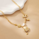 跨境度假风海边海螺吊坠不锈钢镀18K金不掉色锁骨链欧美轻奢项链