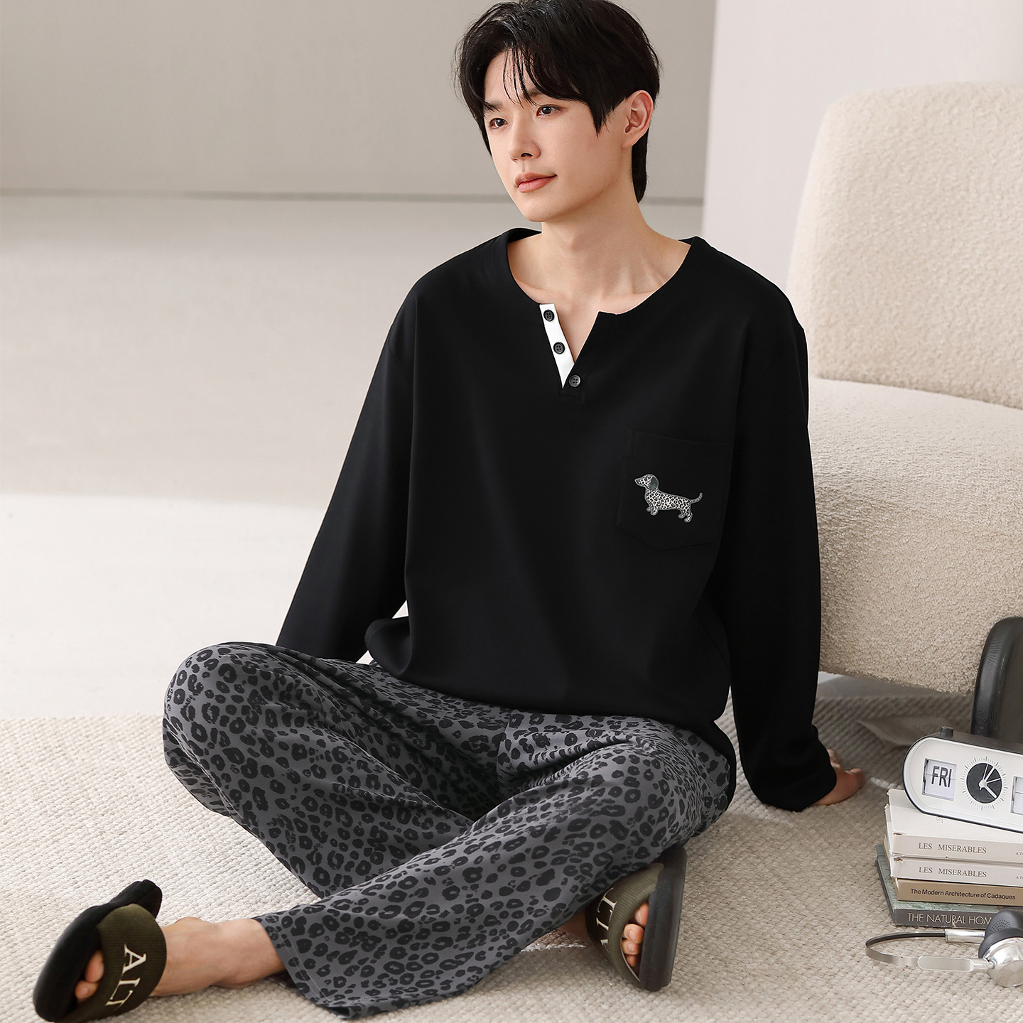 Conjunto de Pijama de Algodón para Hombre, Transpirable, para Uso en Casa y Exterior