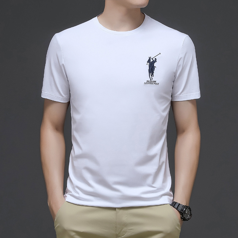 悍猫2021春夏新款英伦圆领纯棉短袖男装 休闲刺绣t恤男polo衫丝光|ru