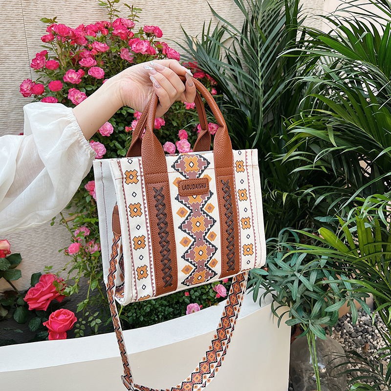 Bolsa de hombro de mujer transfronteriza, nuevo bolso de mano de algodón retro europeo y americano, impresión bohemia de mujer