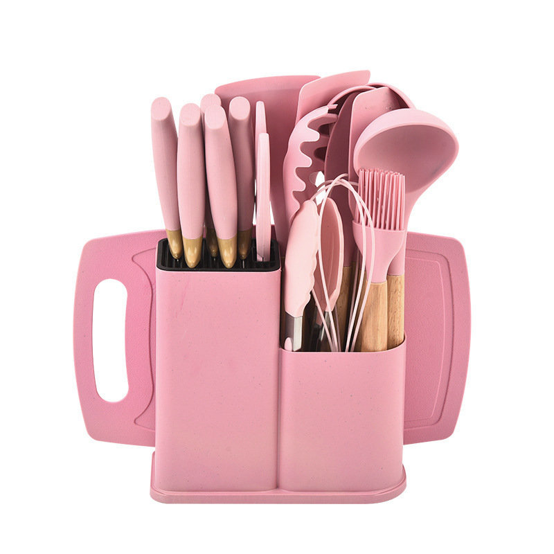 Juego de utensilios de cocina y cuchillos de silicona transfronterizos para el hogar con utensilios de cocina de acero inoxidable, juego de cocina multifuncional de 20 piezas.