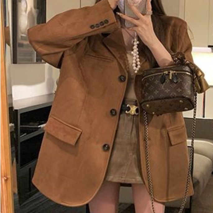 美拉德Get质感西服小众棕色复古西装外套女2025年春秋季时尚新款|undefined