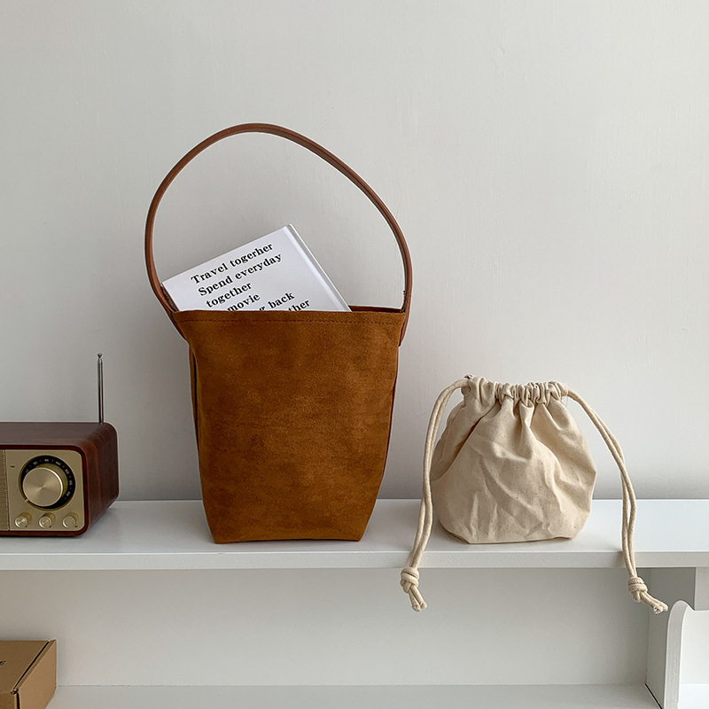 New bucket women, simple suede handbag, fashionable and versatile plush Arc de Triomphe armpit bag for women_voghion.com