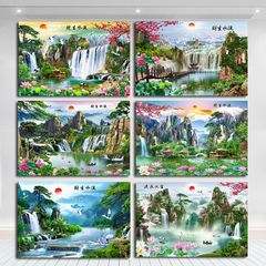 流水生財風景ポスター山水画壁貼りリビング装飾壁掛け絵テレビ背景壁自己貼り付け絵
