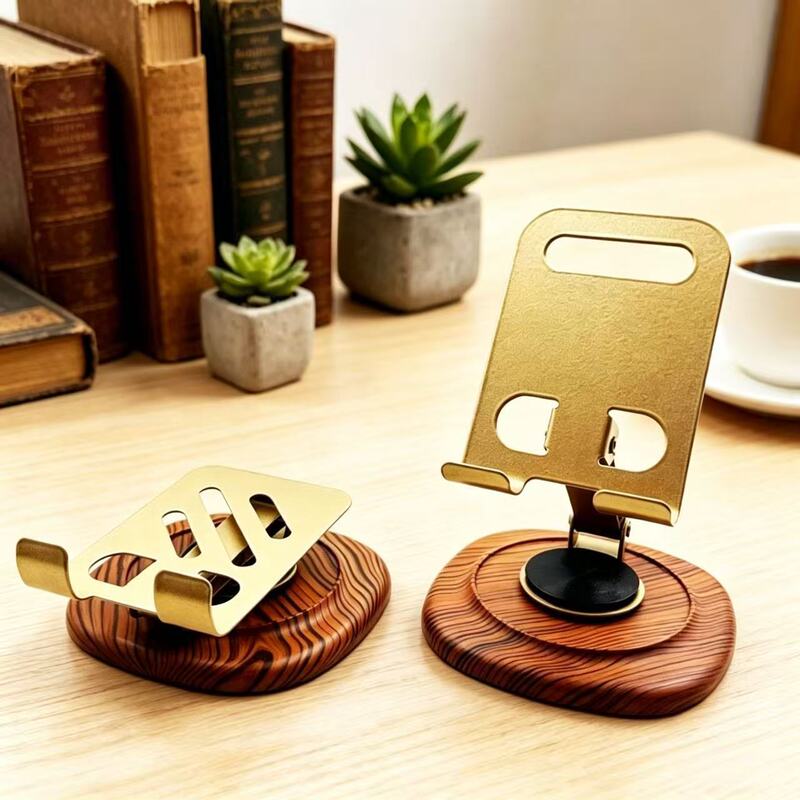 Cross-border wood grain desktop phone stand, metal, foldable, rotatable, portable, lazy-style, for office use, tablet stand, suitable for live streaming Cross-border wood grain desktop phone stand, metal, foldable, rotatable, portable, lazy-style, for office use, tablet stand, suitable for live streaming