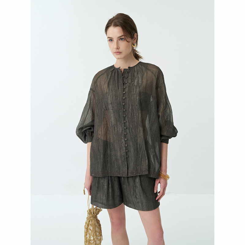Comos Cms Tencel Pleated Dirty-Dyed Shirt for Women Summer 2026 New Style Transparent Light Shirt 258286 Comos Cms Tencel Pleated Dirty-Dyed Shirt for Women Summer 2026 New Style Transparent Light Shirt 258286