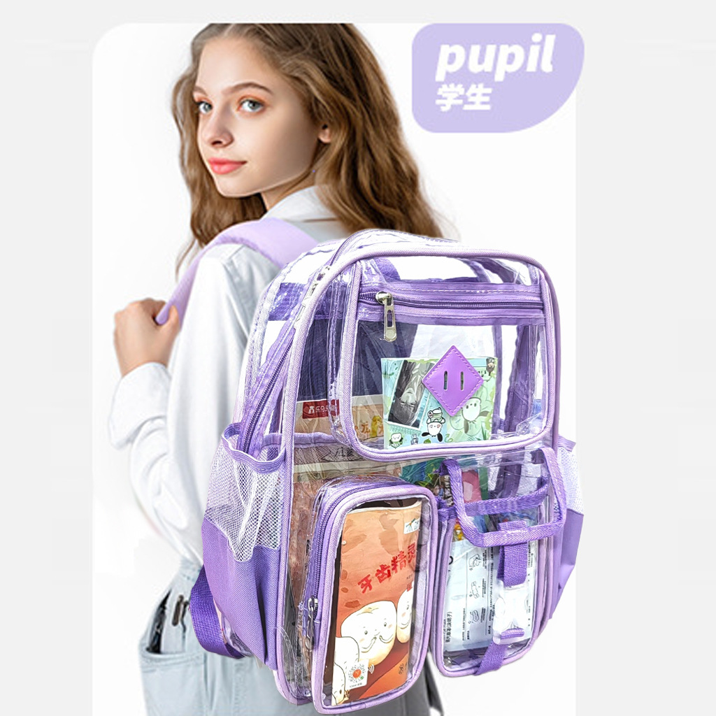 New in Stock Cross-Border Amazon Hot-Selling Transparent Backpack Pvc Backpack Jelly Bag Visible Children's Backpack