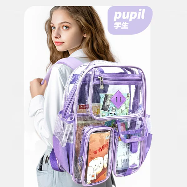 New in Stock Cross-Border Amazon Hot-Selling Transparent Backpack Pvc Backpack Jelly Bag Visible Children's Backpack